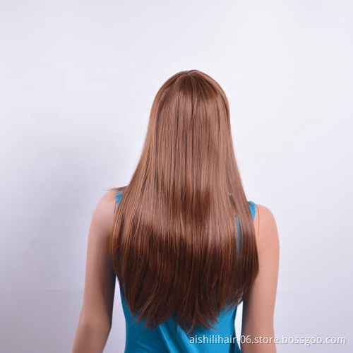 Best Selling 2019 Brown Women Lady Silky Straight Very Long  Synthetic Lace Front Wig